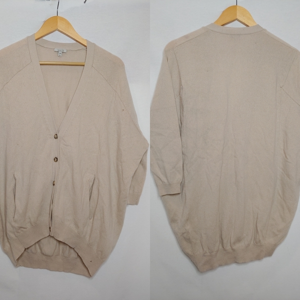 Valette VNeck Button Front Slouchy Cardigan Wool Cashmere Beige Neutral S M‎